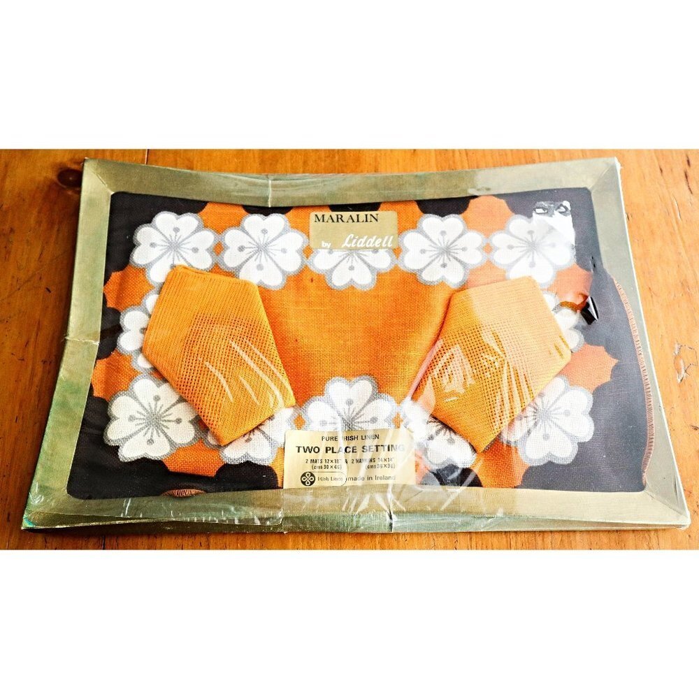 2 Vintage Retro Liddell Placemats & 4 Napkins Irish Linen NOS